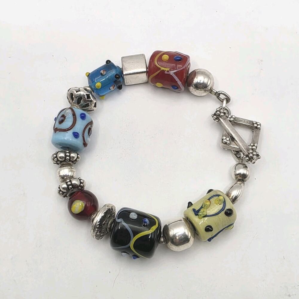 SILPADA 925 Sterling Silver Lampwork Art Glass Bead Toggle Bracelet B0871